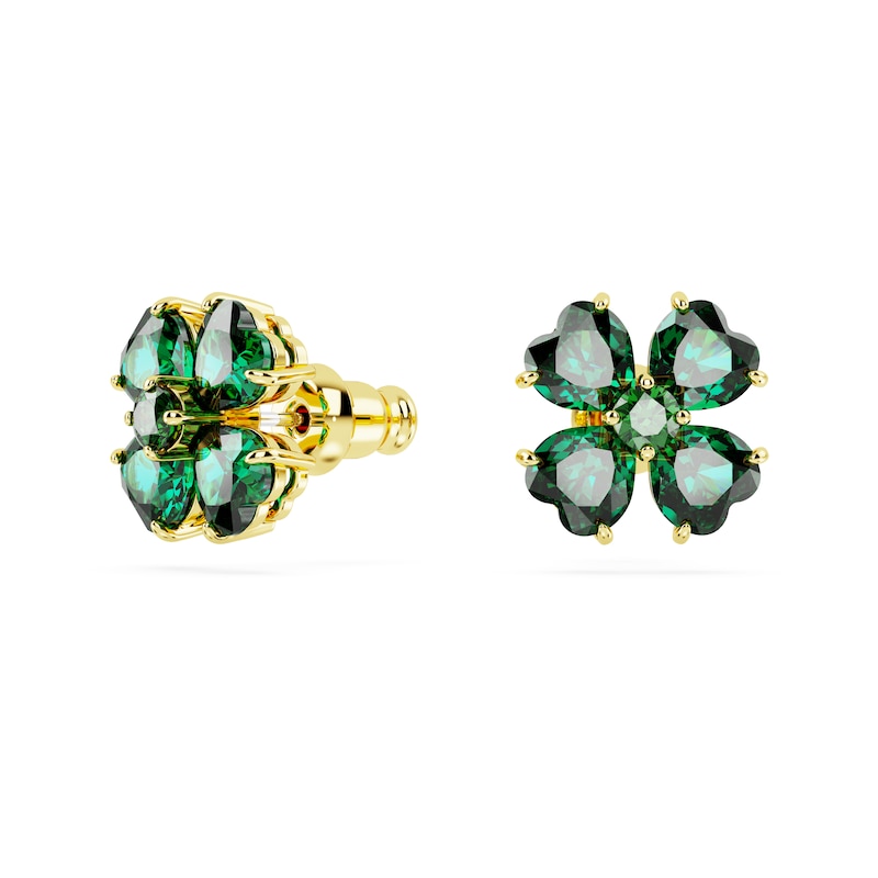 Main Image 2 of Swarovski Idyllia Gold Tone & Green Crystal Clover Stud Earrings