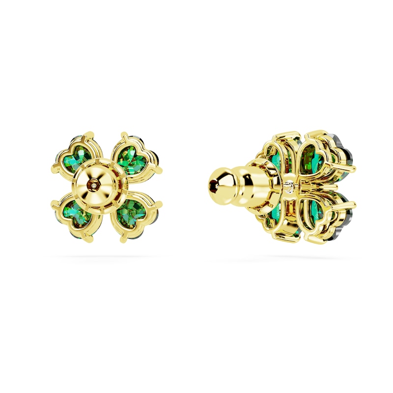 Main Image 4 of Swarovski Idyllia Gold Tone & Green Crystal Clover Stud Earrings