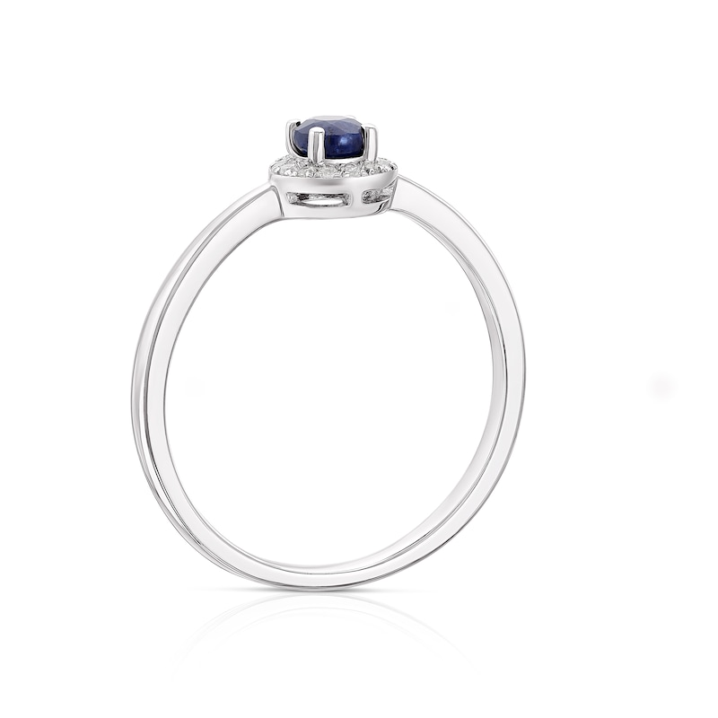 9ct White Gold Sapphire 0.04ct Diamond Halo Ring