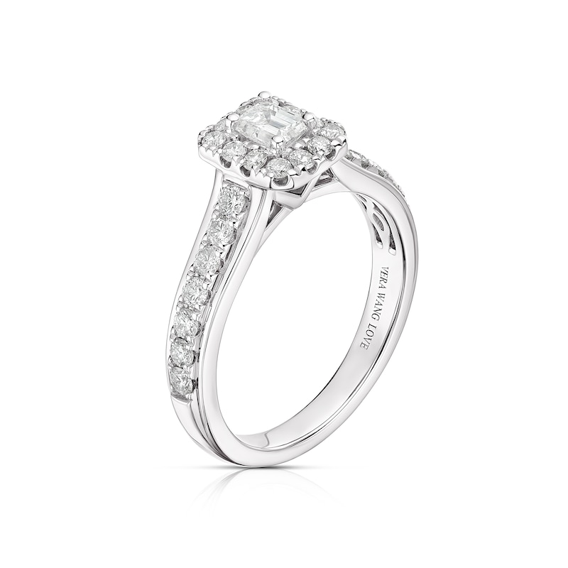Vera Wang Platinum 0.69ct Emerald Cut Diamond  Halo Ring