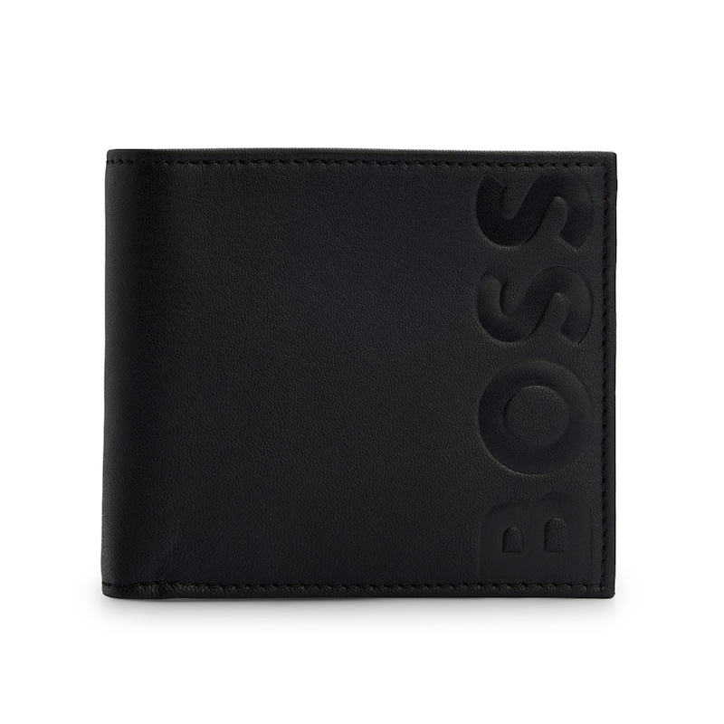 Main Image 1 of BOSS Embossed-Logo Black Grained Leather Wallet