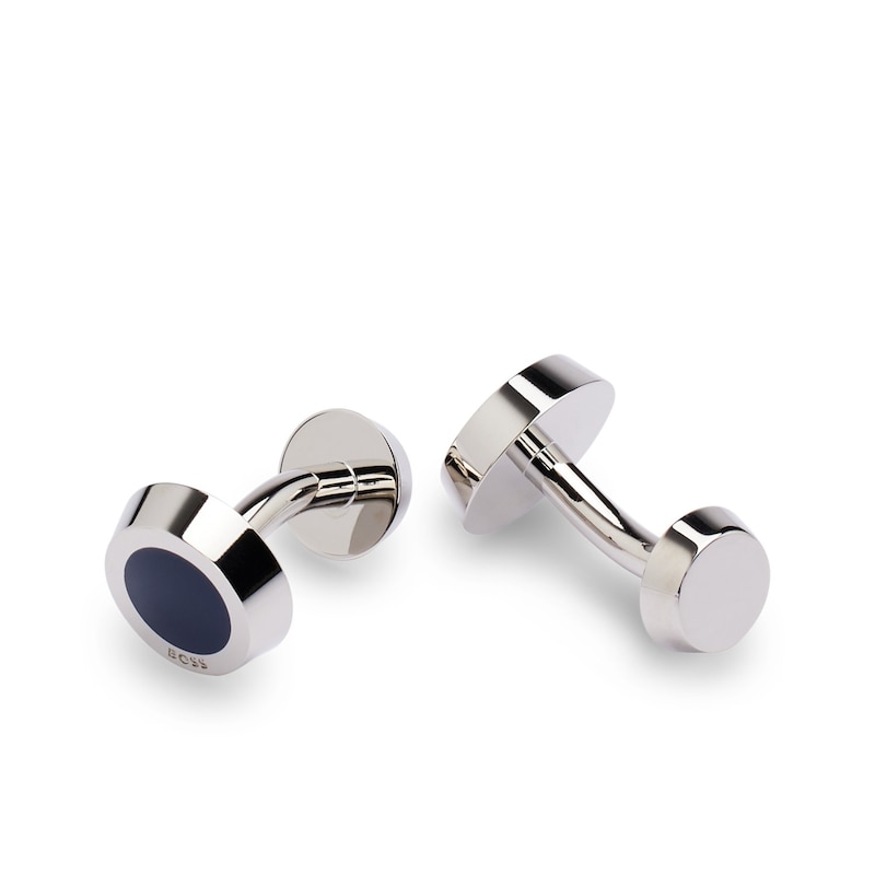 Main Image 1 of BOSS Simony Blue Enamel Insert & Etched Logo Cufflinks