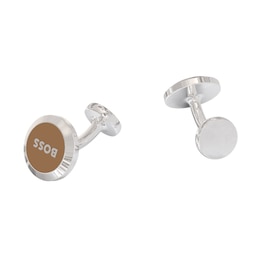 BOSS Men's Silver Tone Brass & Brown Enamel Cufflinks