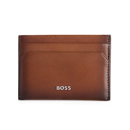 BOSS Highway Brown Logo & Leather Card Holder