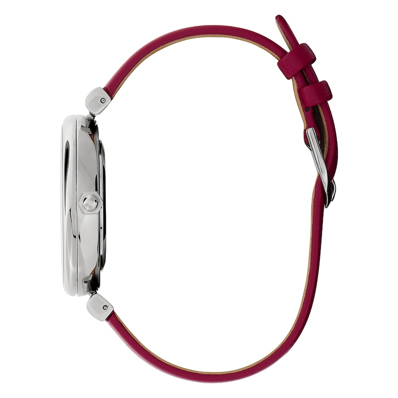 Olivia Burton Signature Minima Bee T-Bar White Dial & Red Leather Watch