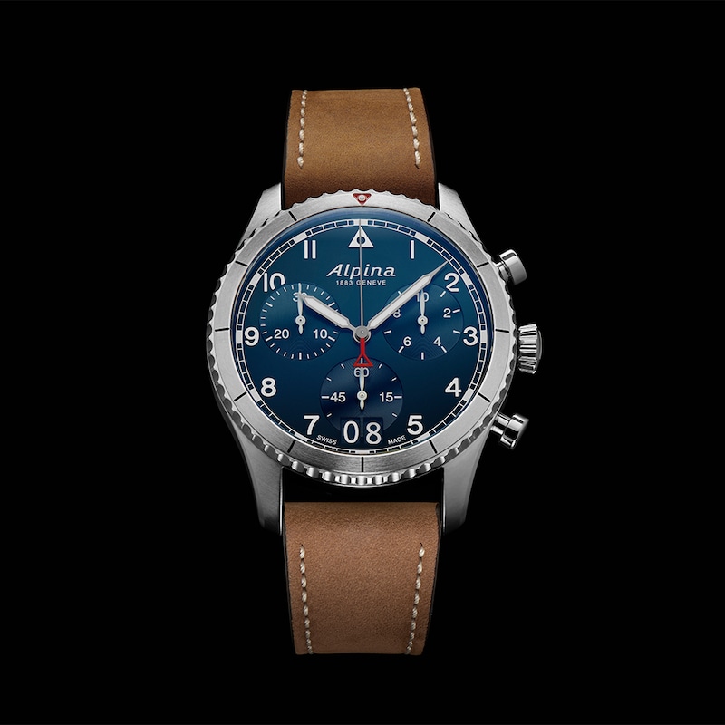 Main Image 7 of Alpina Startimer Men's Blue Dial & Brown Leather Strap Watch