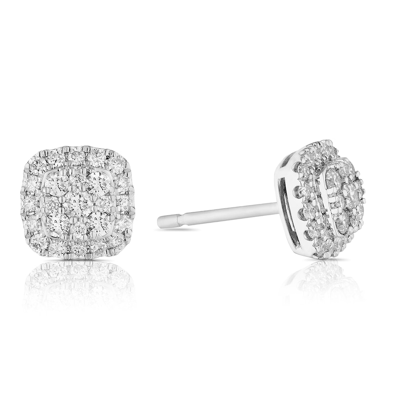 Platinum 0.50ct Diamond Total Cushion Cluster Stud Earrings | Ernest Jones