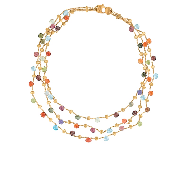 Marco Bicego 18ct Yellow Gold Multi Stone Triple Layer Necklace