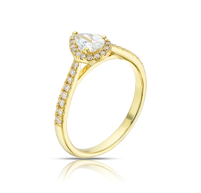 Origin 18ct Yellow Gold 0.50ct Diamond Pear Shaped Halo Ring