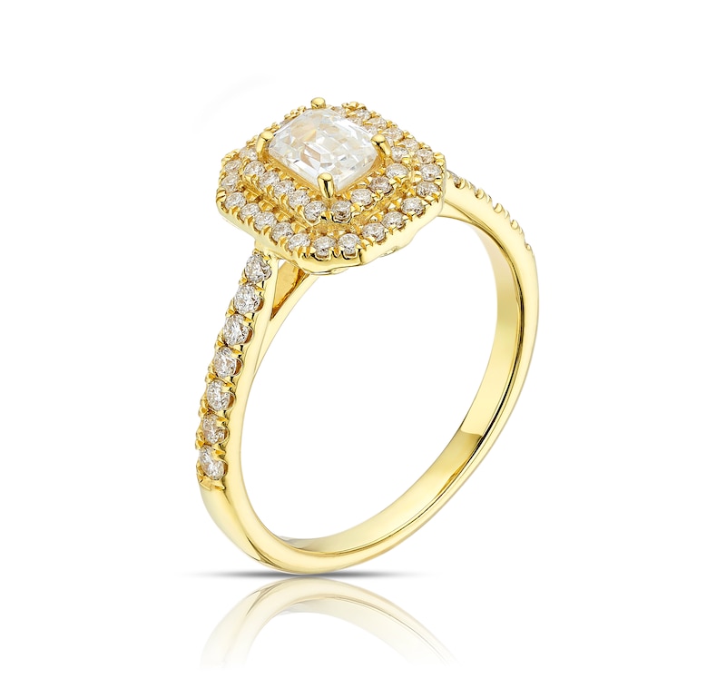 Origin 18ct Yellow Gold 0.75ct Total Diamond Emerald Cut Halo Ring