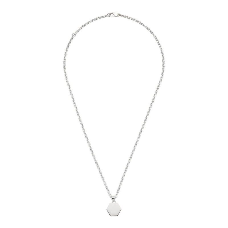Gucci Trademark Sterling Silver Hexagon Pendant Necklace