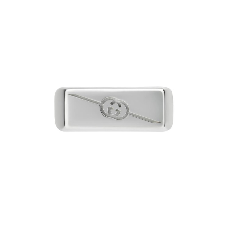 Gucci Tag Sterling Silver Interlocking Logo Ring (Size N-O)