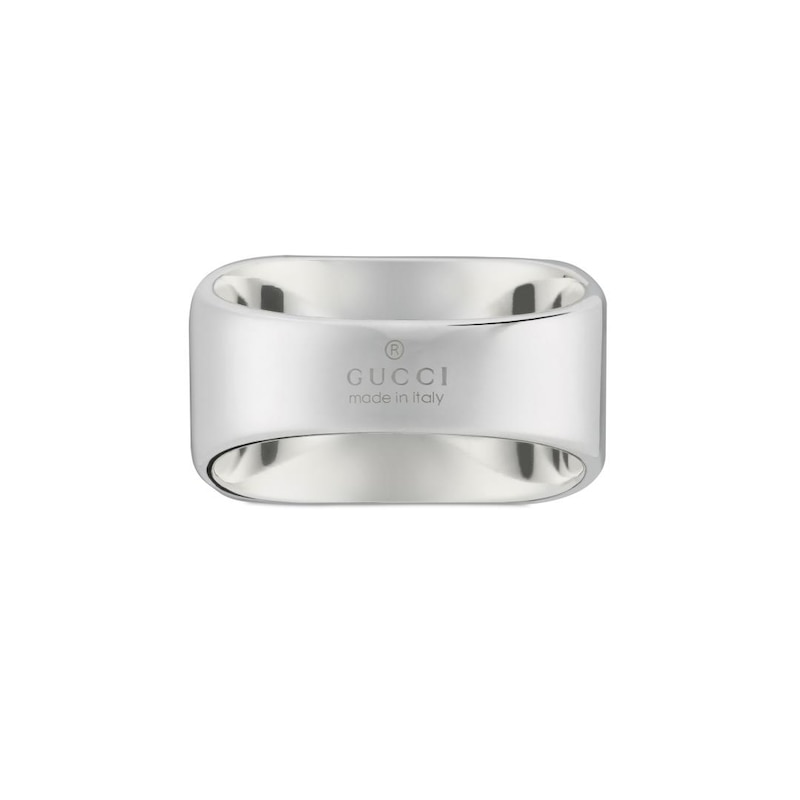 Gucci Tag Sterling Silver Engraved Logo & Square Ring Size N-O