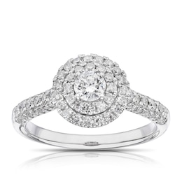 18ct White Gold 0.75ct Diamond Round Cut Double Halo Ring