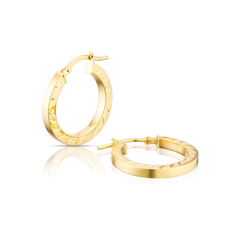 Main Image 1 of 9ct Yellow Gold 15mm Diamond Cut Edge Hoop Earrings