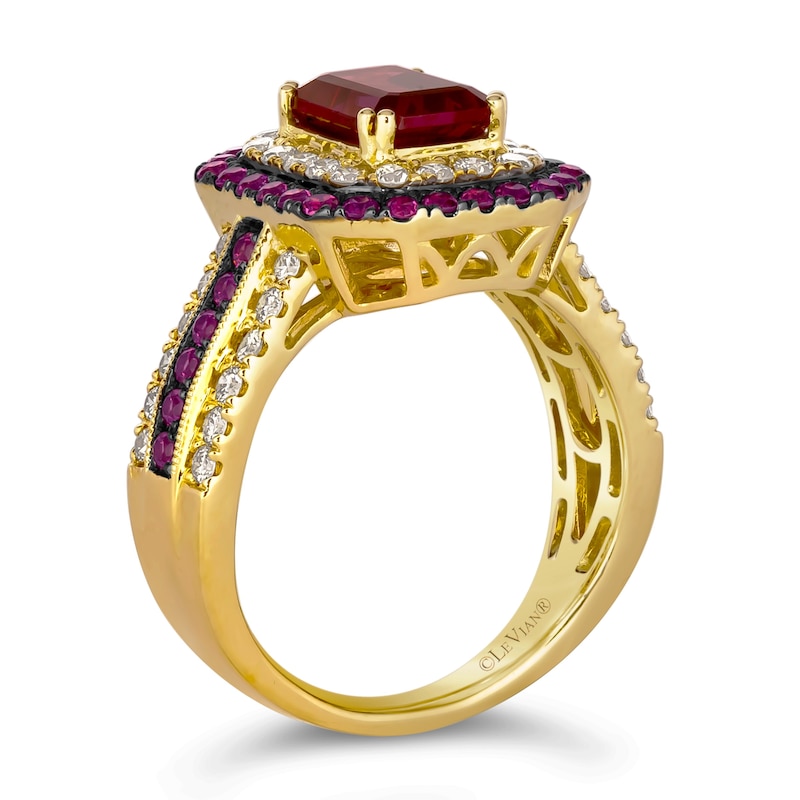 Le Vian 14ct Yellow Gold Raspberry Rhodolite & 0.69ct Diamond Halo Ring ...