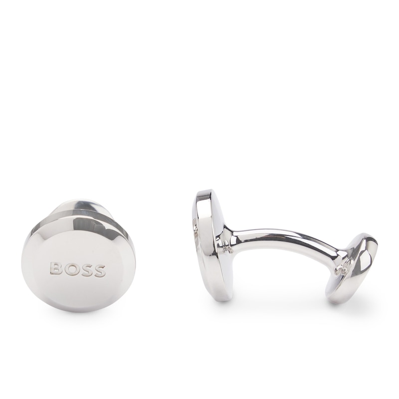 Main Image 4 of BOSS B-Logo Round Polished Silver Tone Cufflinks