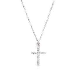 Sterling Silver 16+2&quot; Cubic Zirconia Cross Pendant