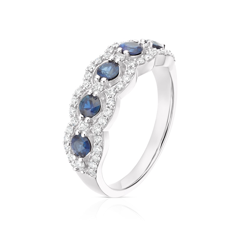18ct White Gold Sapphire & 0.40ct Diamond Eternity Halo Ring
