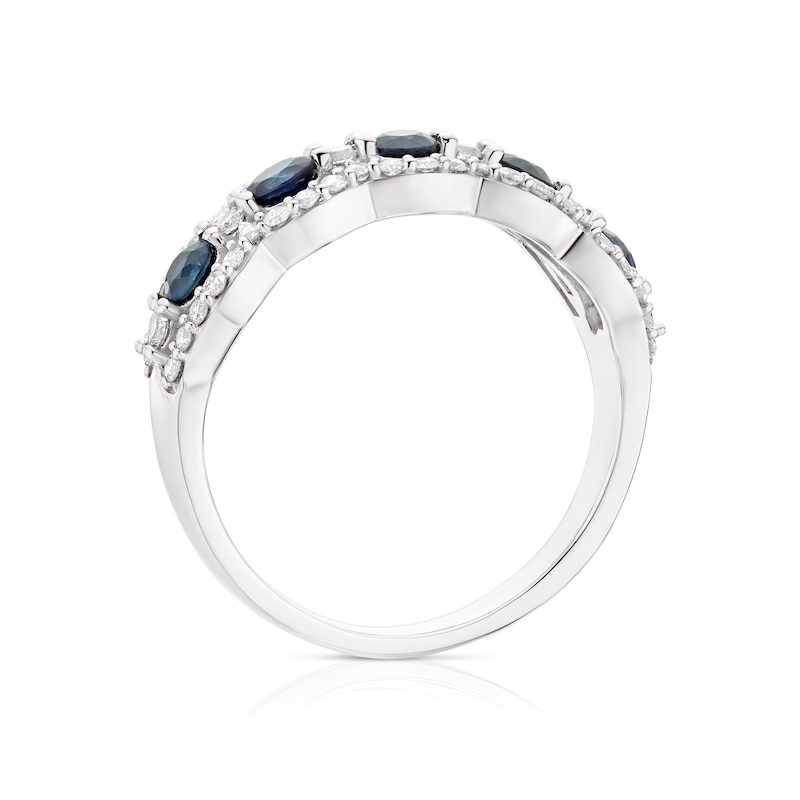 18ct White Gold Sapphire & 0.40ct Diamond Eternity Halo Ring
