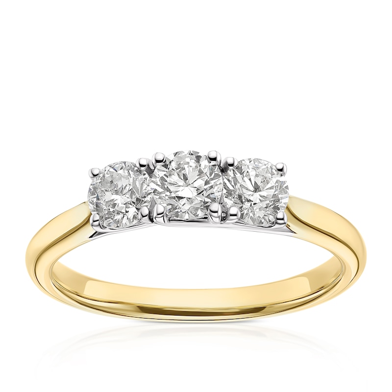 Main Image 1 of 18ct Yellow Gold 0.75ct Diamond Trilogy Round Cut Ring