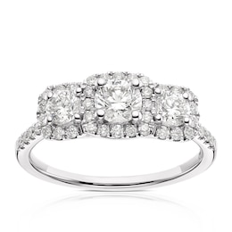 Platinum 1ct Diamond Trilogy Cushion Shaped Halo Ring