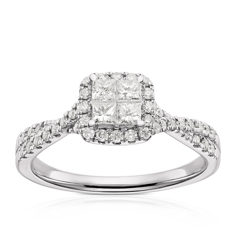 Main Image 1 of 14ct White Gold 0.50ct Diamond Cushion Shaped Cluster Ring