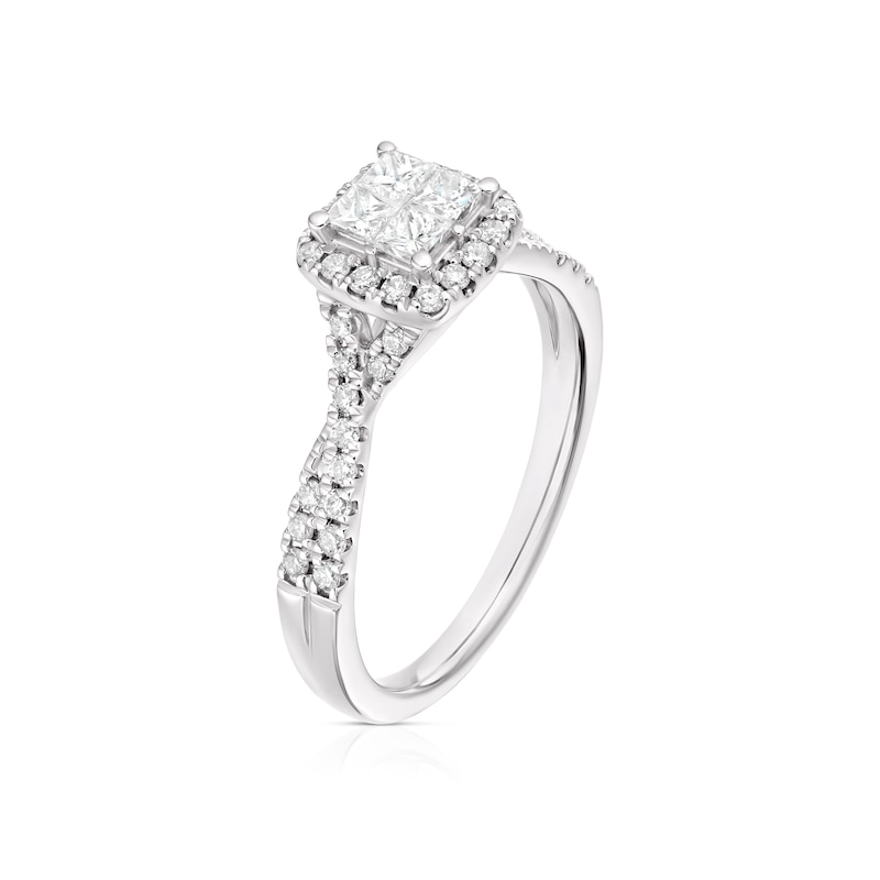 Main Image 2 of 14ct White Gold 0.50ct Diamond Cushion Shaped Cluster Ring