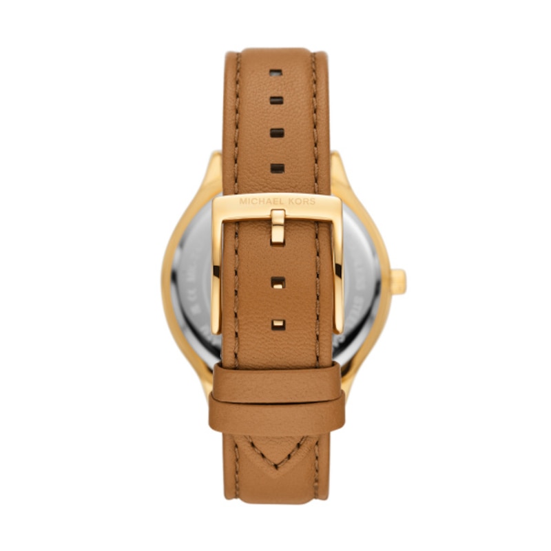 Michael Kors Slim Runway Gold-Tone & Brown Leather Strap Watch