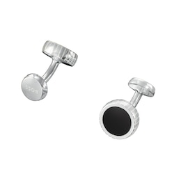 BOSS Men's Black Enamel Brass Round Cufflinks