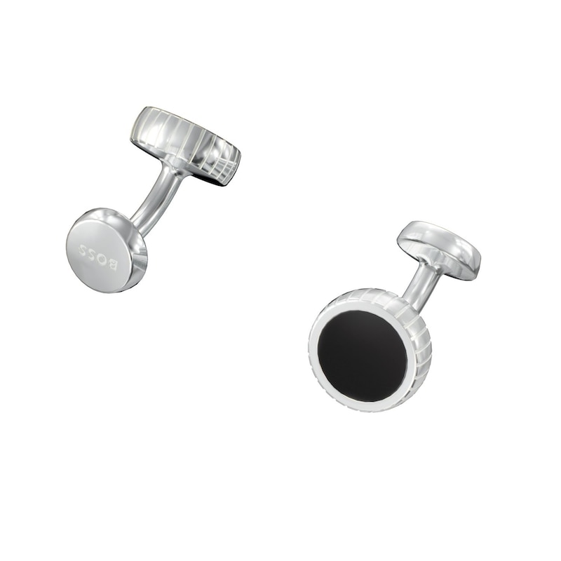 Main Image 1 of BOSS Men's Black Enamel Brass Round Cufflinks