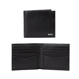 BOSS Men's Textured Black Leather 8CC Wallet