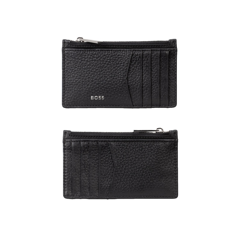 Main Image 1 of BOSS Men's Textured Black Leather 10CC Zip Wallet