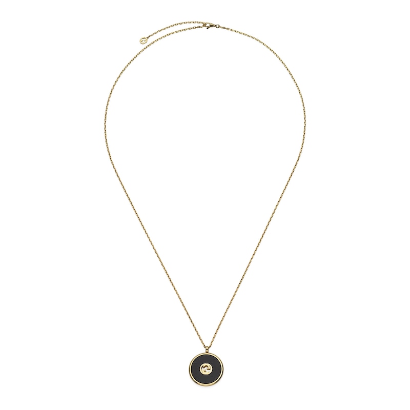 Gucci Interlocking 18ct Yellow Gold Diamond & Onyx Round Pendant