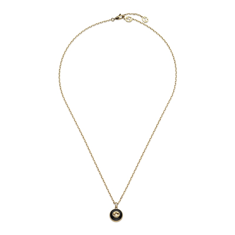 Main Image 1 of Gucci Interlocking 18ct Yellow Gold Diamond & Onyx Pendant Necklace