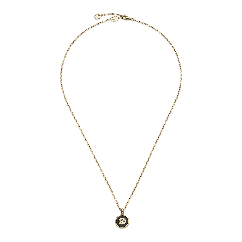 Main Image 2 of Gucci Interlocking 18ct Yellow Gold Diamond & Onyx Pendant Necklace