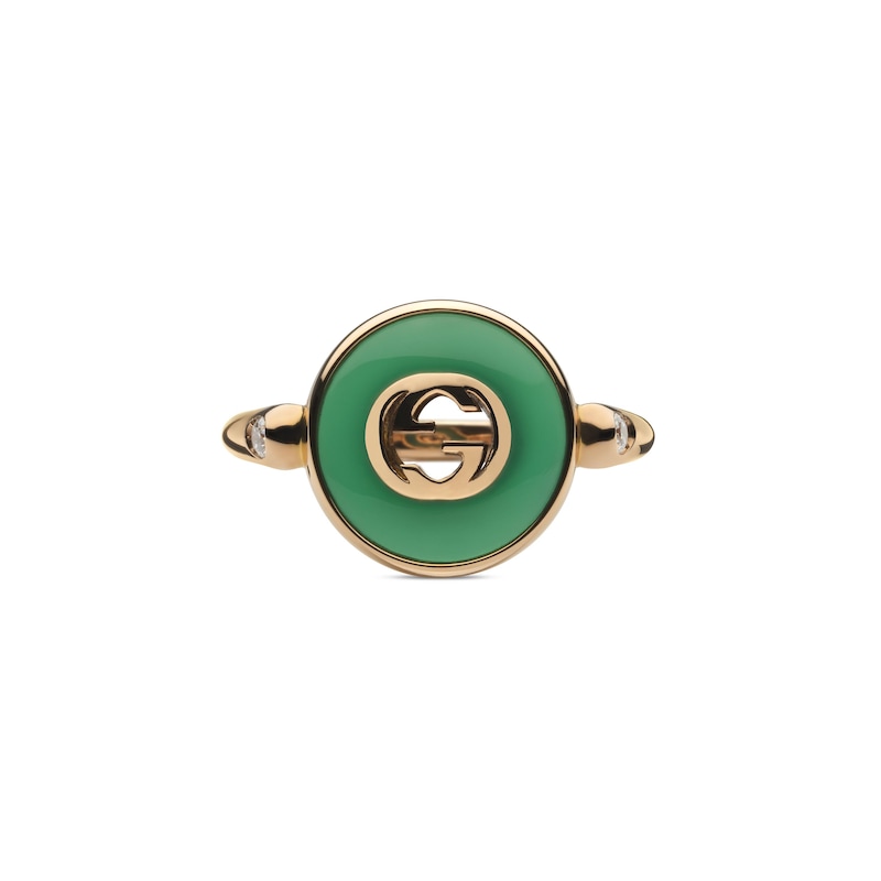 Main Image 2 of Gucci Interlocking 18ct Rose Gold & Green Agate Round Ring (Size M-N)