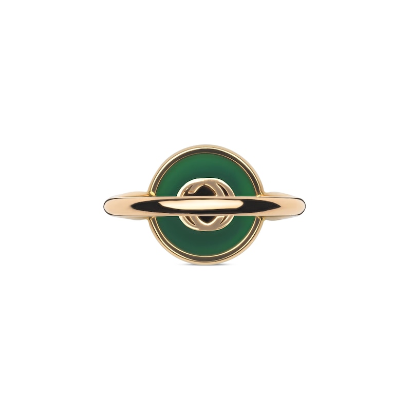 Main Image 3 of Gucci Interlocking 18ct Rose Gold & Green Agate Round Ring (Size M-N)