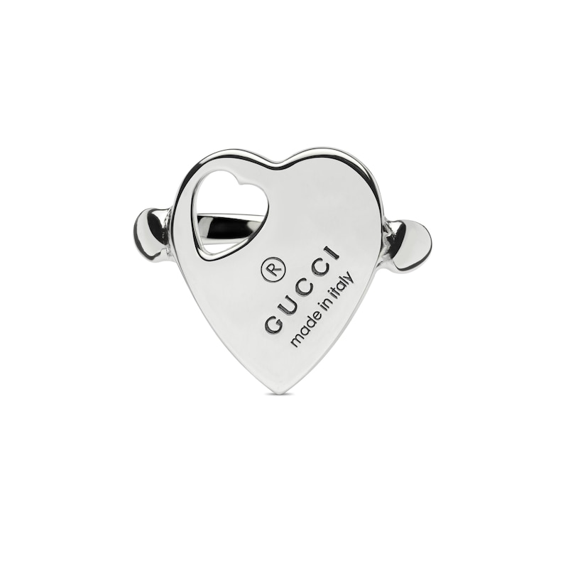 Gucci Trademark Sterling Silver Cut Out Heart Shaped Ring (Size K-L)