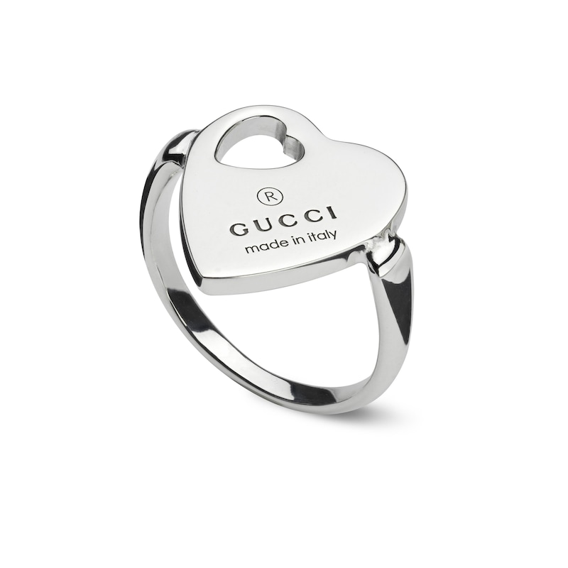 Gucci Trademark Sterling Silver Cut Out Heart Shaped Ring (Size L)