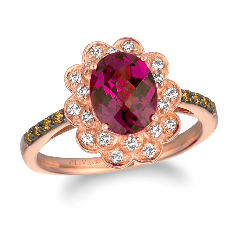 Main Image 1 of Le Vian 14ct Rose Gold Rhodonite & 0.29ct Diamond Flower Shaped Halo Ring