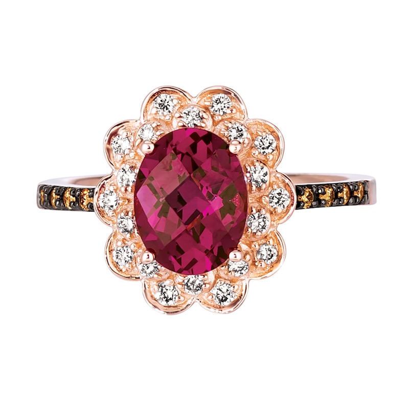 Main Image 2 of Le Vian 14ct Rose Gold Rhodonite & 0.29ct Diamond Flower Shaped Halo Ring