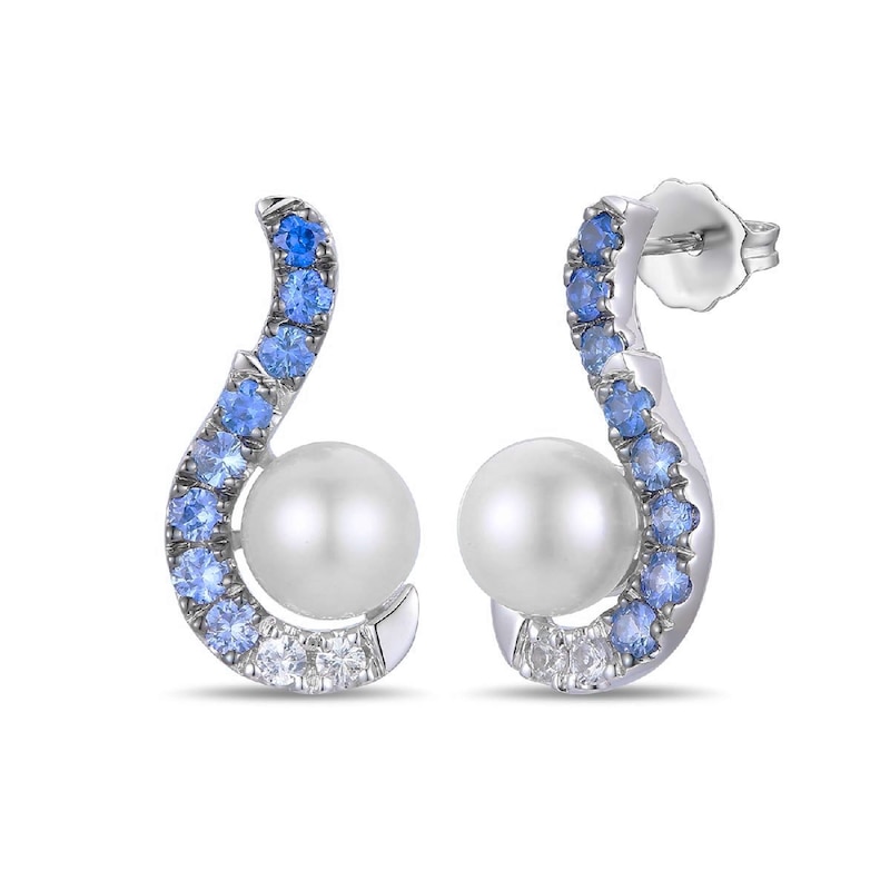 Main Image 1 of Le Vian 14ct White Gold Ombré Sapphire & Pearl Stud Earrings