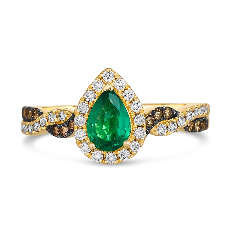 Le Vian 14ct Yellow Gold Emerald & 0.30ct Diamond Pear Shaped Ring