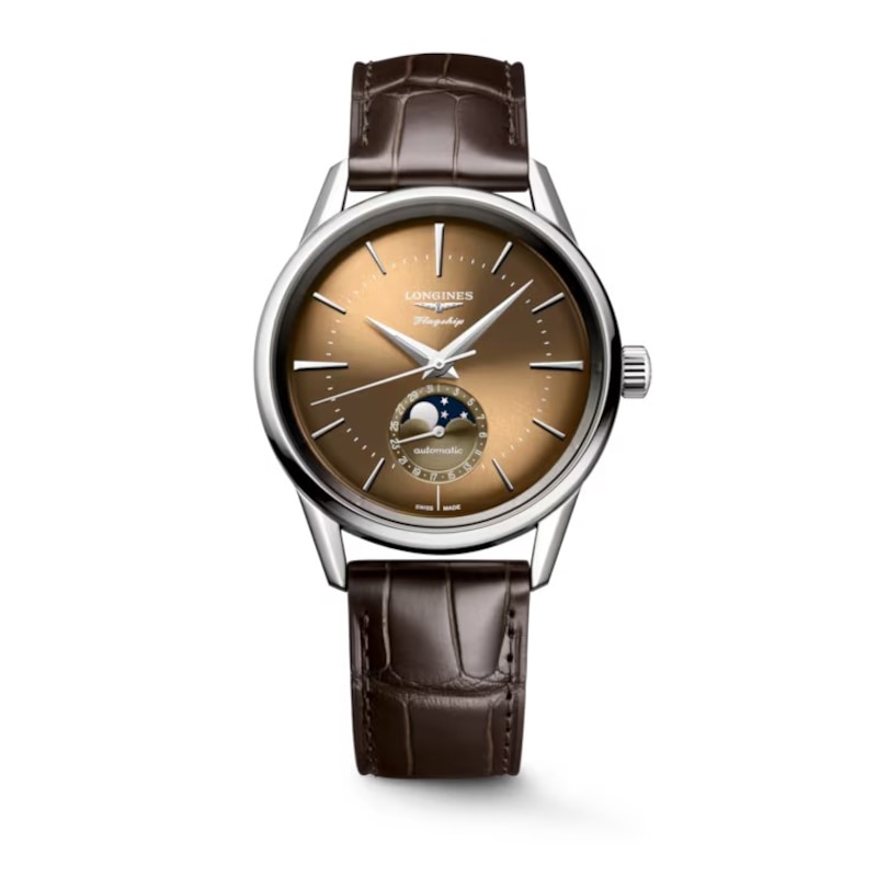 Main Image 1 of Longines Flagship Heritage Moonphase Brown Alligator Leather Strap Watch