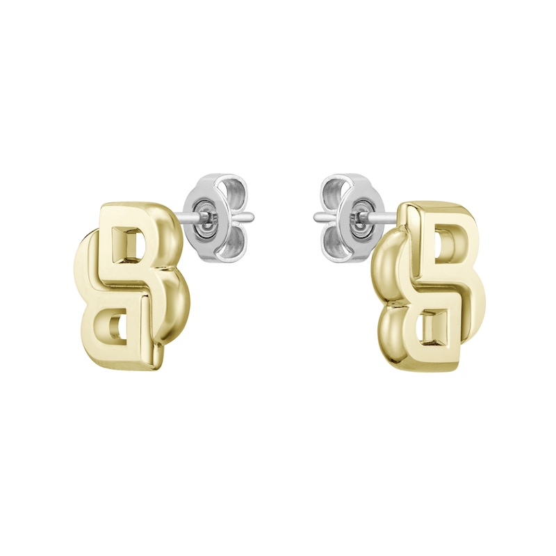 BOSS Double B Ladies' Gold-Tone Monogram Stud Earrings