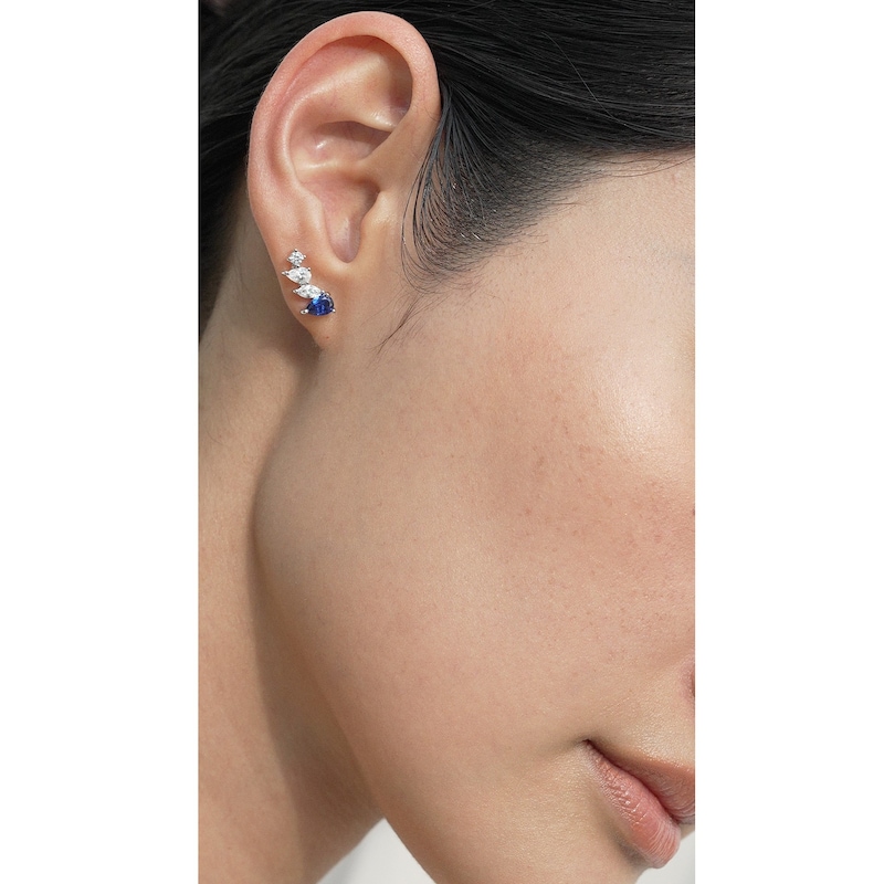 Main Image 3 of CARAT* LONDON Abigail Sterling Silver Sapphire & CZ Climber Earrings