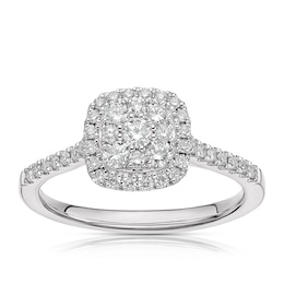 Platinum 0.50ct Diamond Cushion Shaped Double Halo Ring