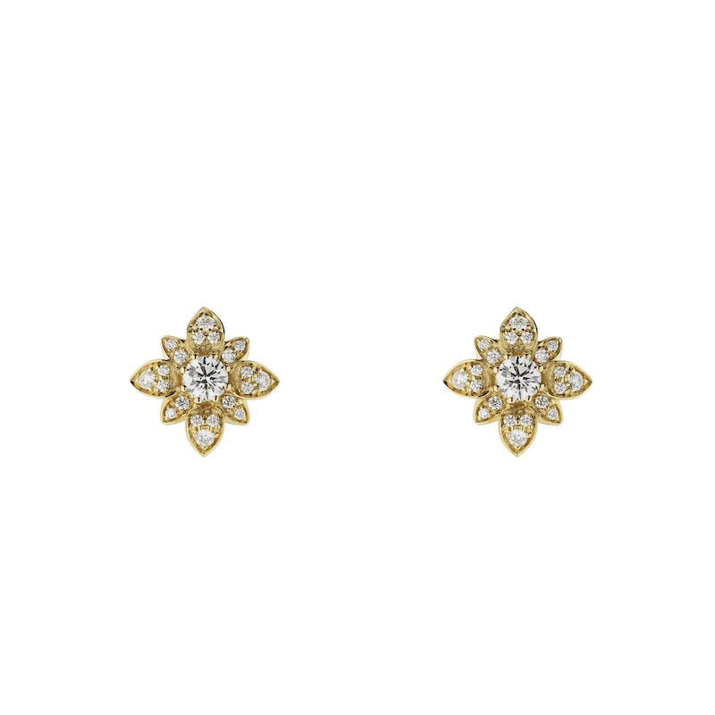 Main Image 1 of Gucci Flora 18ct Yellow Gold & 0.33ct Diamond Stud Earrings