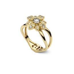 Gucci Flora 18ct Yellow Gold 0.16ct Diamond Flower Shaped Ring (Size J - K)